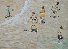 Andreas Scholz  Strand mit Menschen  Mischt./Holz  120 x 99,5 cm  2500.- EUR